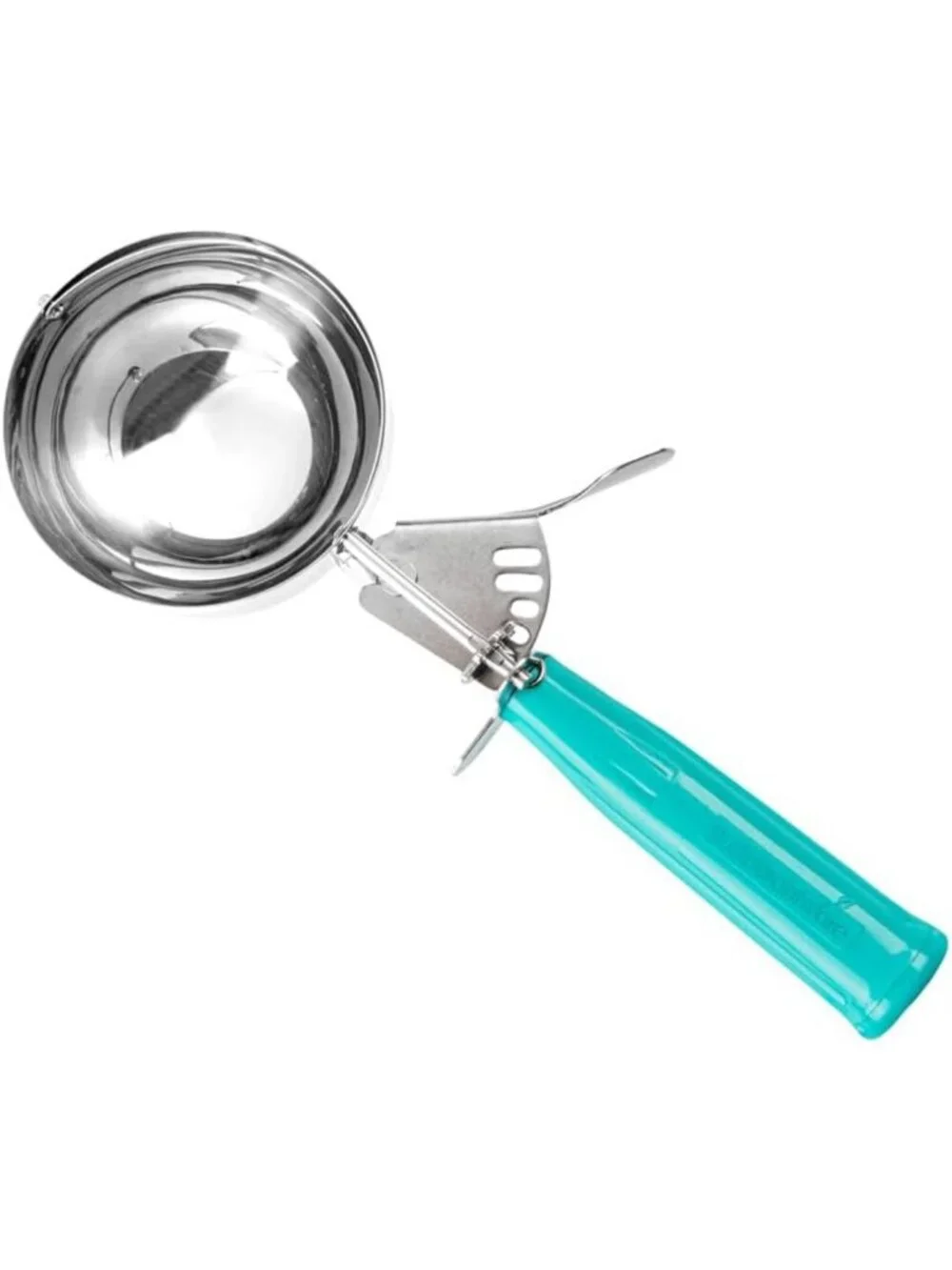 Stainless Steel Portion Scoop with Trigger Release - 6.5 oz, Teal Handle for